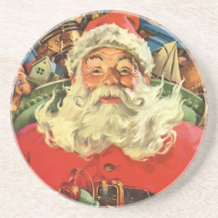Posavasos Navidad vintage, Santa Claus en Sleigh con juguete