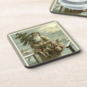 Posavasos Navidad Vintage, Santa Claus victoriano con juguet