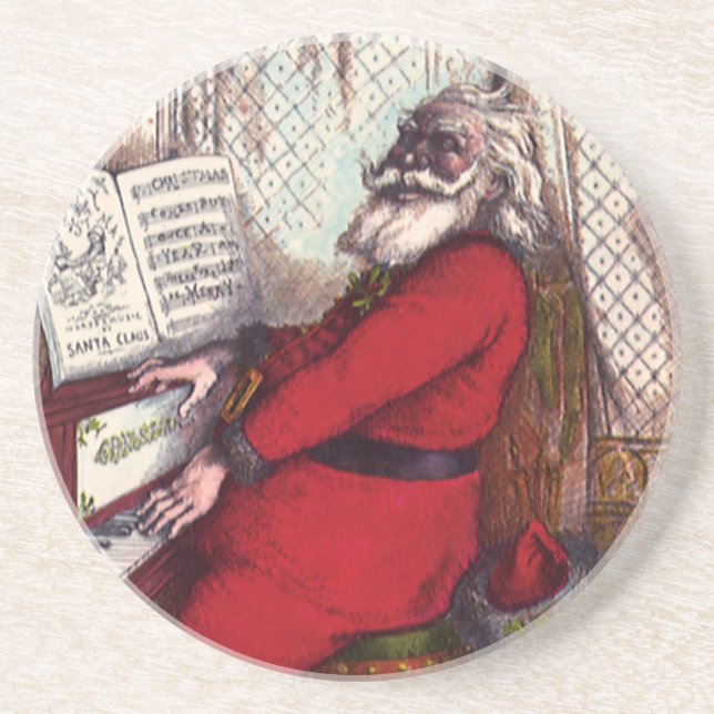 Posavasos Navidad vintage, Thomas Nast Santa Claus Piano (Frente)