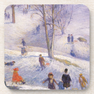 Posavasos Navidad Vintage, Trineo, Central Park Glackens