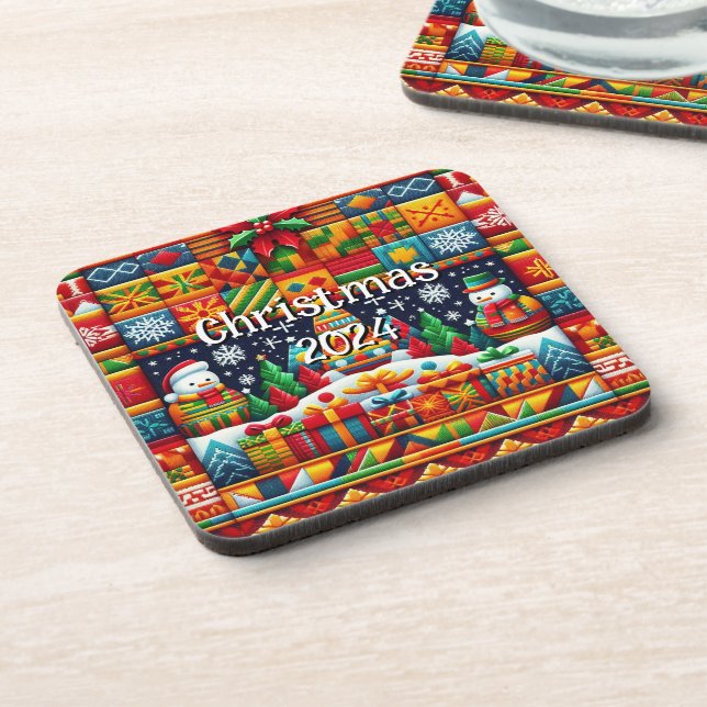 Posavasos Navidades 2024 Kente Cloth Plastic Coaster (Lado Izquierdo)