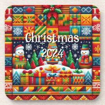Navidades 2024 Kente Cloth Plastic Coaster