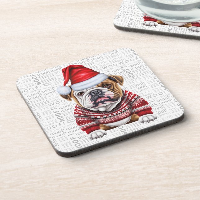 Posavasos Navidades Adorables Bulldog Woof Word Art (Lado Izquierdo)