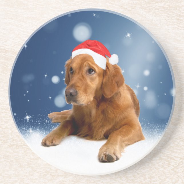 Posavasos Navidades adoran la nieve del perro de Santa Hat (Frente)