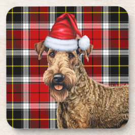 Posavasos Navidades Airedale Terrier Dog Vacaciones rojas cu