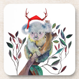 Posavasos Navidades australianos Koala Santa Hat Red Green