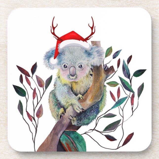 Posavasos Navidades australianos Koala Santa Hat Red Green (Frente)