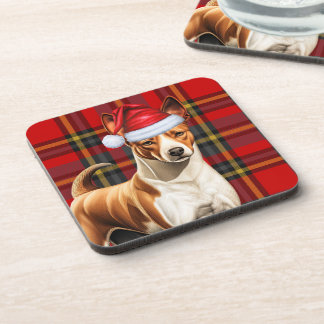 Posavasos Navidades Basenji Vacaciones de perro de color roj