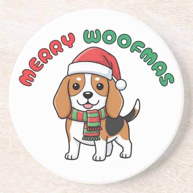 Posavasos Navidades Beagle Coaster: Merry Woofmas (Frente)