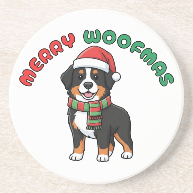 Posavasos Navidades Bernese Dog Coaster: Merry Woofmas (Frente)