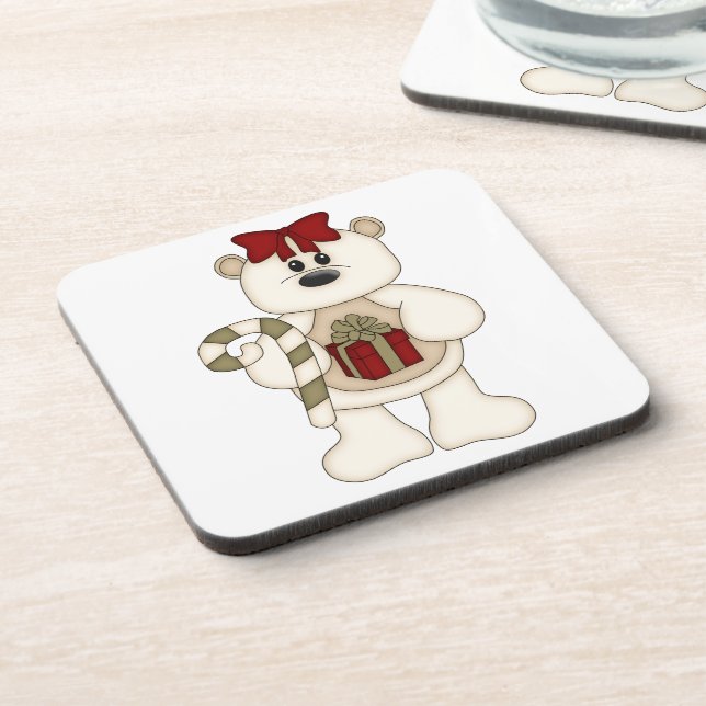 Posavasos Navidades blancos de pie/oso rojo (Lado Izquierdo)