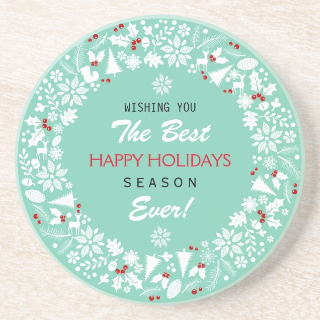 Posavasos Navidades Blancos Y Verde azulados Celebran Felice (Frente)