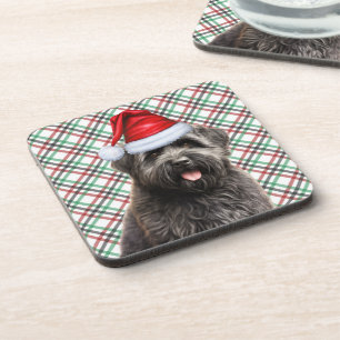 Posavasos Navidades Bouvier Dog Red Green Plaid Holiday