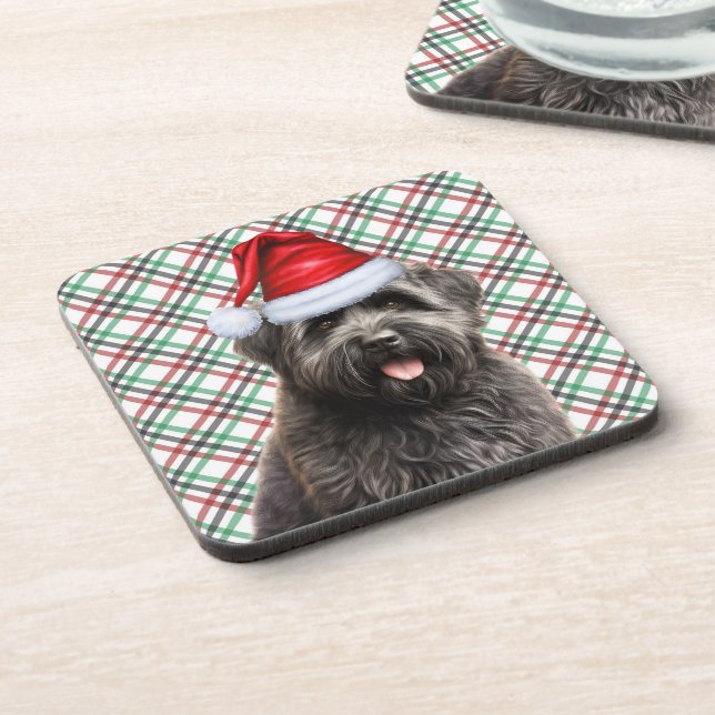 Posavasos Navidades Bouvier Dog Red Green Plaid Holiday (Lado Izquierdo)