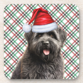 Posavasos Navidades Bouvier Dog Red Green Plaid Holiday