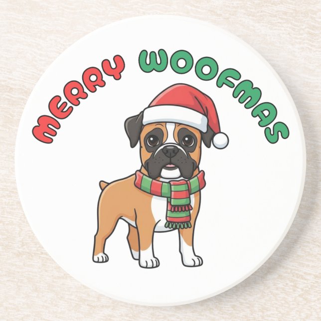 Posavasos Navidades Boxer Coaster: Merry Woofmas (Frente)