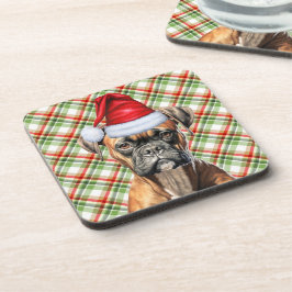 Posavasos Navidades Boxer Dog con vacaciones verdes rojas co