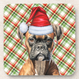 Posavasos Navidades Boxer Dog con vacaciones verdes rojas co