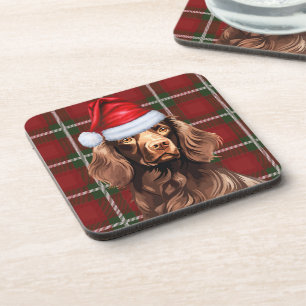 Posavasos Navidades Boykin Spaniel Dog Red Plaid Holiday