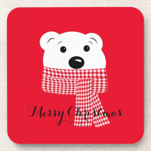 Posavasos Navidades, bozal de oso, oso polar, rojo, blanco,