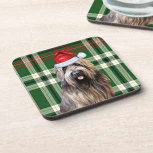 Posavasos Navidades Briard Shepherd Dog Green Plaid Holiday