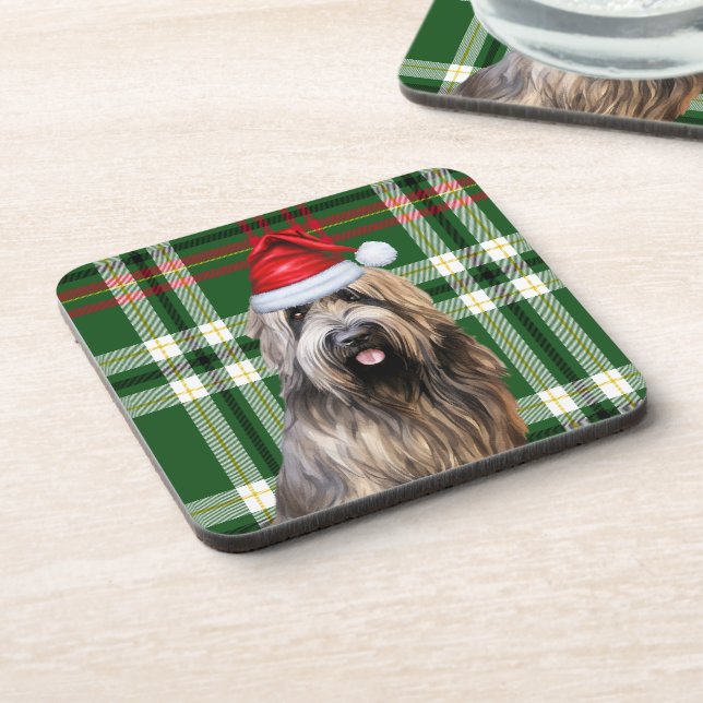 Posavasos Navidades Briard Shepherd Dog Green Plaid Holiday (Lado Izquierdo)