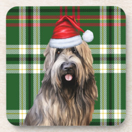 Posavasos Navidades Briard Shepherd Dog Green Plaid Holiday