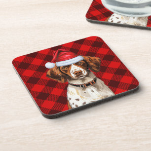 Posavasos Navidades Brittany Spaniel Dog vacaciones rojas de