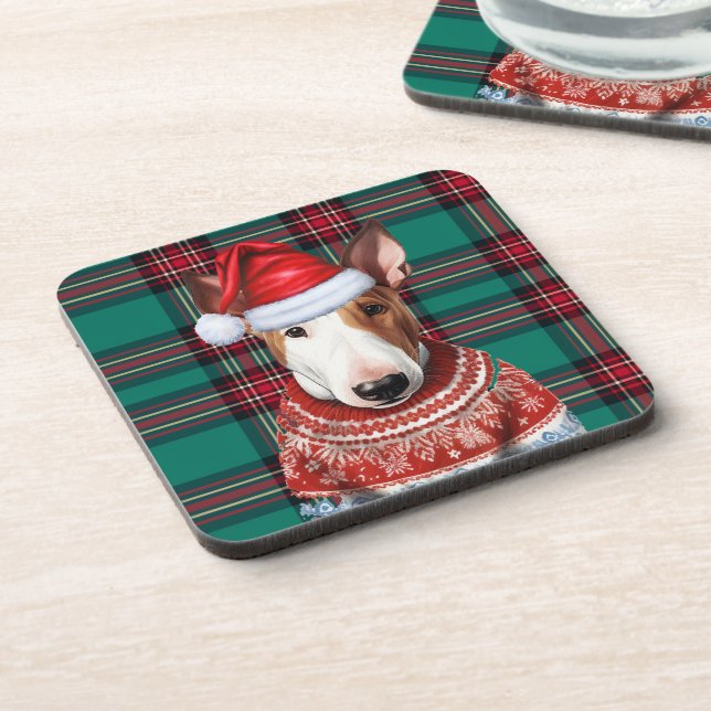 Posavasos Navidades Bull Terrier Perro Rojo Verde Fiesta (Lado Izquierdo)