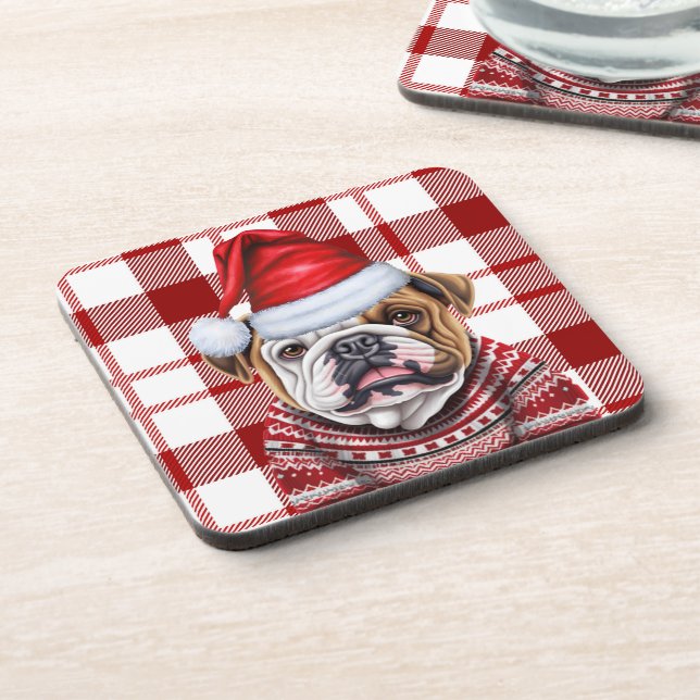 Posavasos Navidades Bulldog festividad roja (Lado Izquierdo)