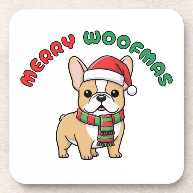 Posavasos Navidades Bulldog francés: Merry Woofmas (Frente)