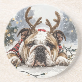Posavasos Navidades Bulldog inglés reno