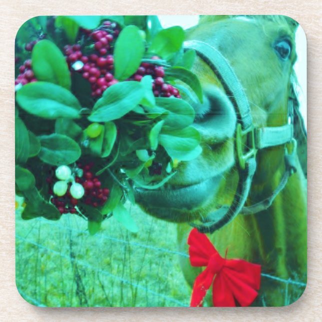 Posavasos Navidades Caballo Verde azulado Mistletoe (Frente)