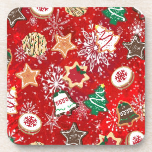 Posavasos Navidades cocina y copos de nieve en rojo
