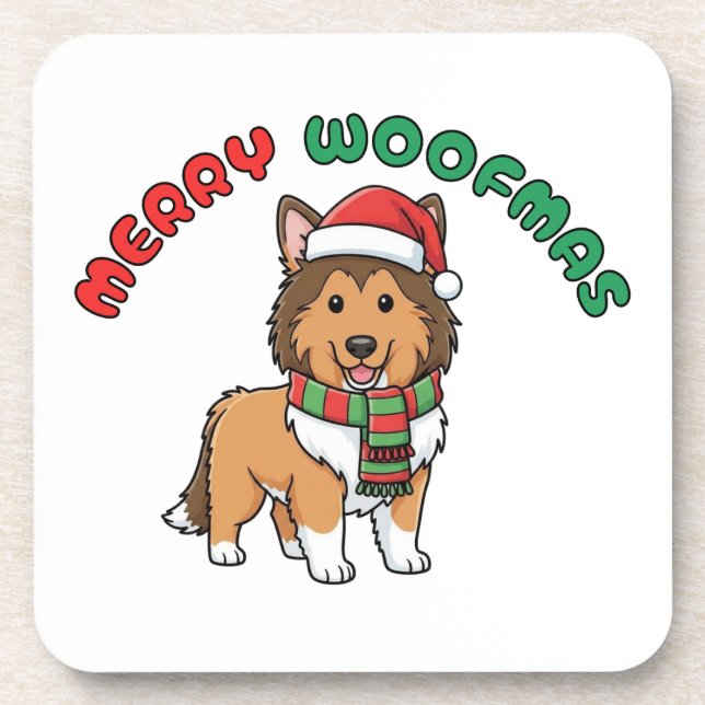 Posavasos Navidades Collie Coaster: Merry Woofmas (Frente)