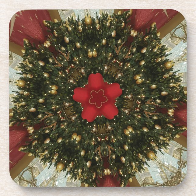 Posavasos Navidades con estrella roja en oro verde rojo (Frente)