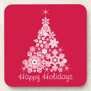 Posavasos Navidades copos de nieve árbol rojo conjunto de 6