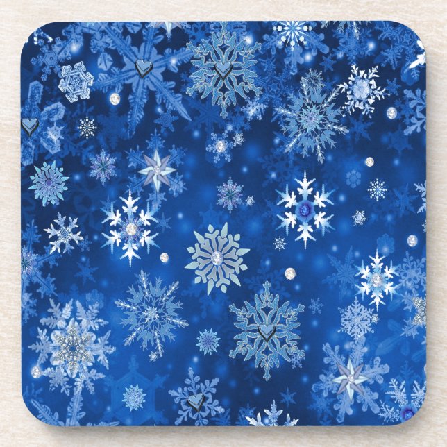 Posavasos Navidades Copos de nieve azules y plateados (Frente)