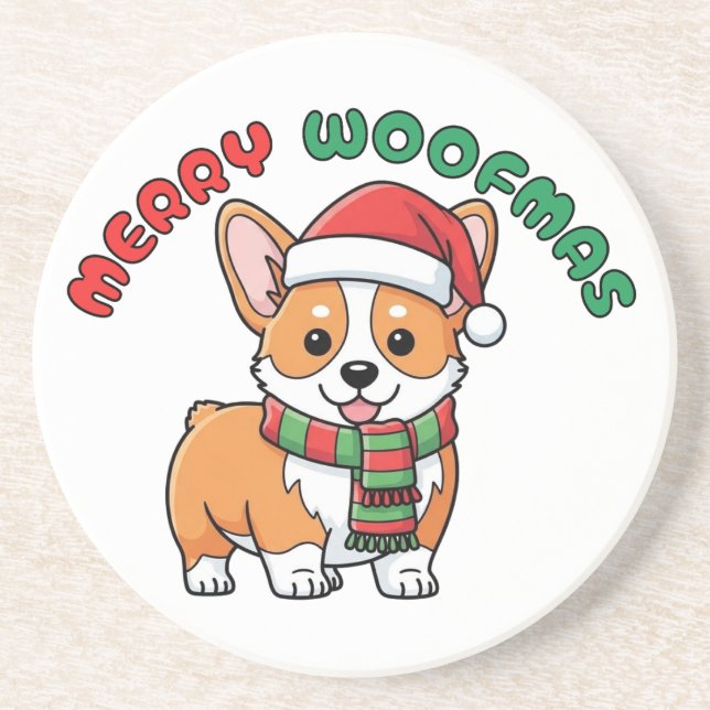 Posavasos Navidades Corgi Coaster: Merry Woofmas (Frente)
