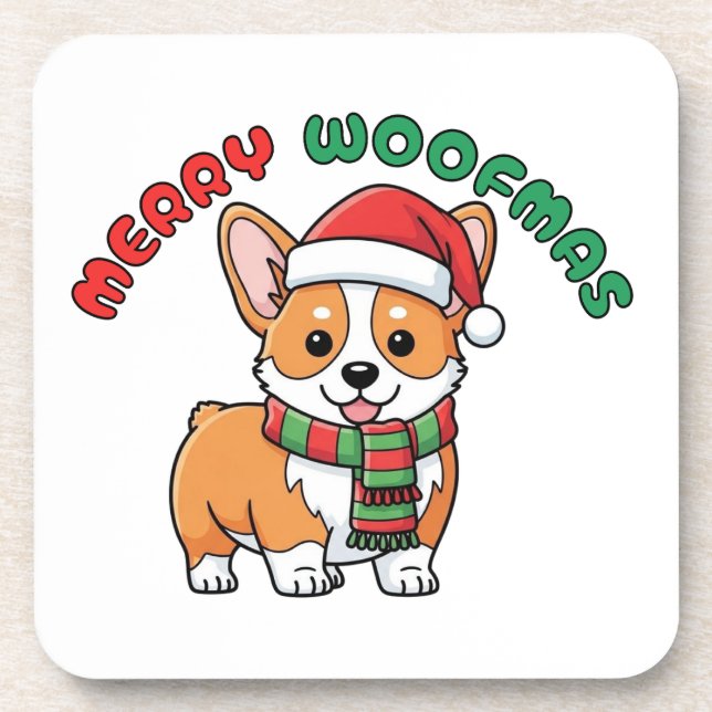 Posavasos Navidades Corgi Coaster: Merry Woofmas (Frente)