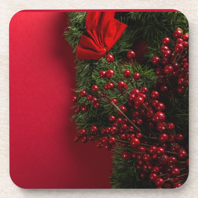 Posavasos navidades coronaron con bayas rojas (Frente)