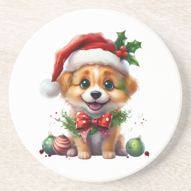 Posavasos Navidades cortos con Santa Hat y Bow (Frente)