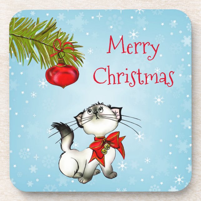 Posavasos Navidades Curiosos Kitty Con Un Golpe Rojo (Frente)