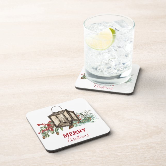 Posavasos Navidades de acuarela rusas Lantern Pine Berries (Lado Derecho)