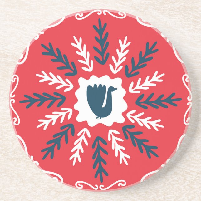 Posavasos Navidades de arte Folk Doodle Tile (Frente)