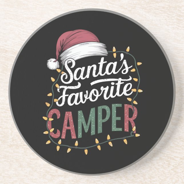Posavasos Navidades de camping regalo favorito de Santa Clau (Frente)