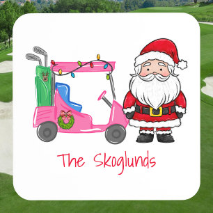 Posavasos Navidades de carrito de golf Santa Pink con flores