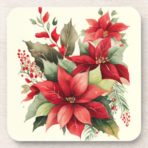 Posavasos Navidades de flores blancas rojas Poinsettia Holly