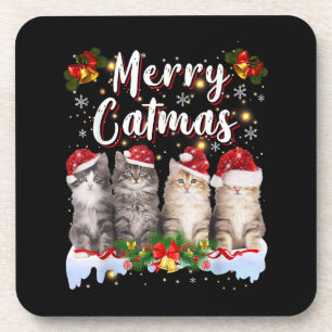 Posavasos Navidades de gato Santa Hat Graciosa Feliz Navidad