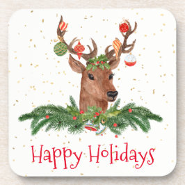 Posavasos Navidades de Gold Fleck Deer Happy Holidays